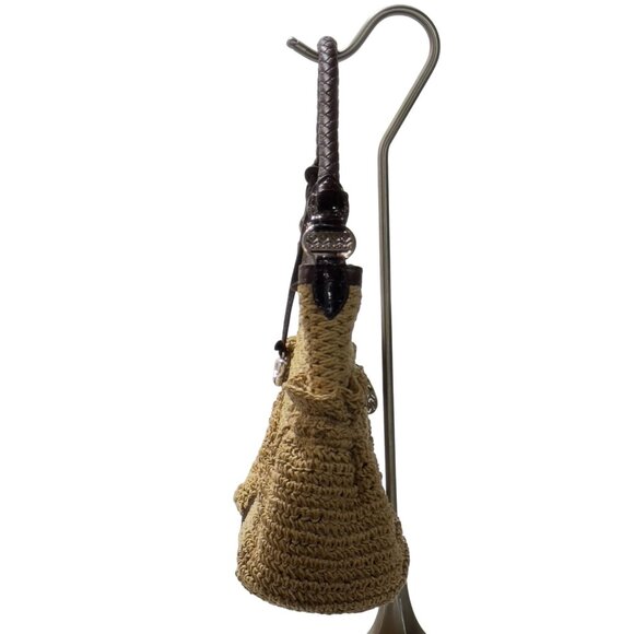 BRIGHTON Women's Woven Jute/Leather Hobo Bag Braided Leather Handle Zip Closure - Picture 9 of 11